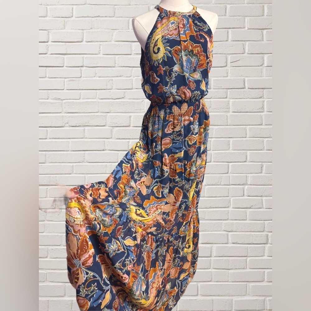 Nicole Miller New York Halter Maxi Dress Navy Floral Print Size 8 - Picture 6 of 6